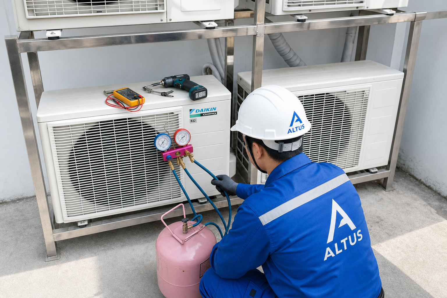 Kỹ thuật viên ALTUS thi công đường ống hệ Multi